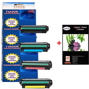 4 x HP CE400A CE401A CE402A CE403A -Compatible - 6 000 pages+ Pack de 20 papiers photos A6 Brillant 230gr