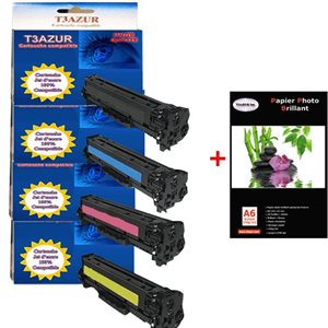 4 xHP COLOR LASERJET PRO 400 COLOR MFP M475DW- HP CE410X/1/2/3A -Compatible -2 600p+ Pack de 20 papiers photos A6 Brillant 230g
