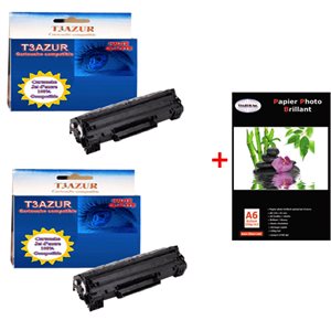 2 x Toner compatible HP 83A / CF283A - 1 500 pages+ Pack de 20 papiers photos A6 Brillant 230gr 2 x Toner compatible HP 83A / CF283A - 1 500 pages+ Pack de 20 papiers photos A6 Brillant 230gr