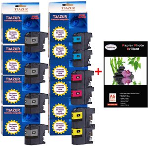 Lot de 10 Cartouches compatibles Brother LC123 / LC 123 XL+ Pack de 20 papiers photos A6 Brillant 230g