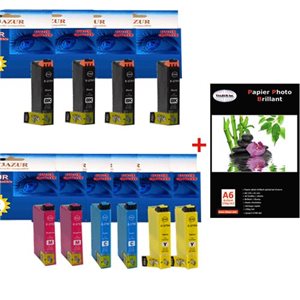 4+6 Cartouches compatibles Epson WorkForce WF3640DTWF/ WF 3640DTWF+ Pack de 20 papiers photos A6 Brillant 230gr 4+6 Cartouches compatibles Epson WorkForce WF3640DTWF/ WF 3640DTWF+ Pack de 20 papiers photos A6 Brillant 230gr