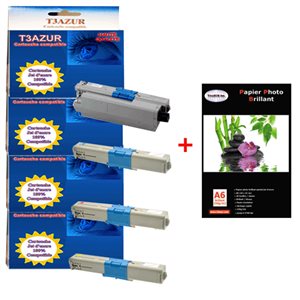 Lot de 4 Toner Laser Compatible OKI MC332 / MC332DN+ Pack 20 papiers photos A6 230gr